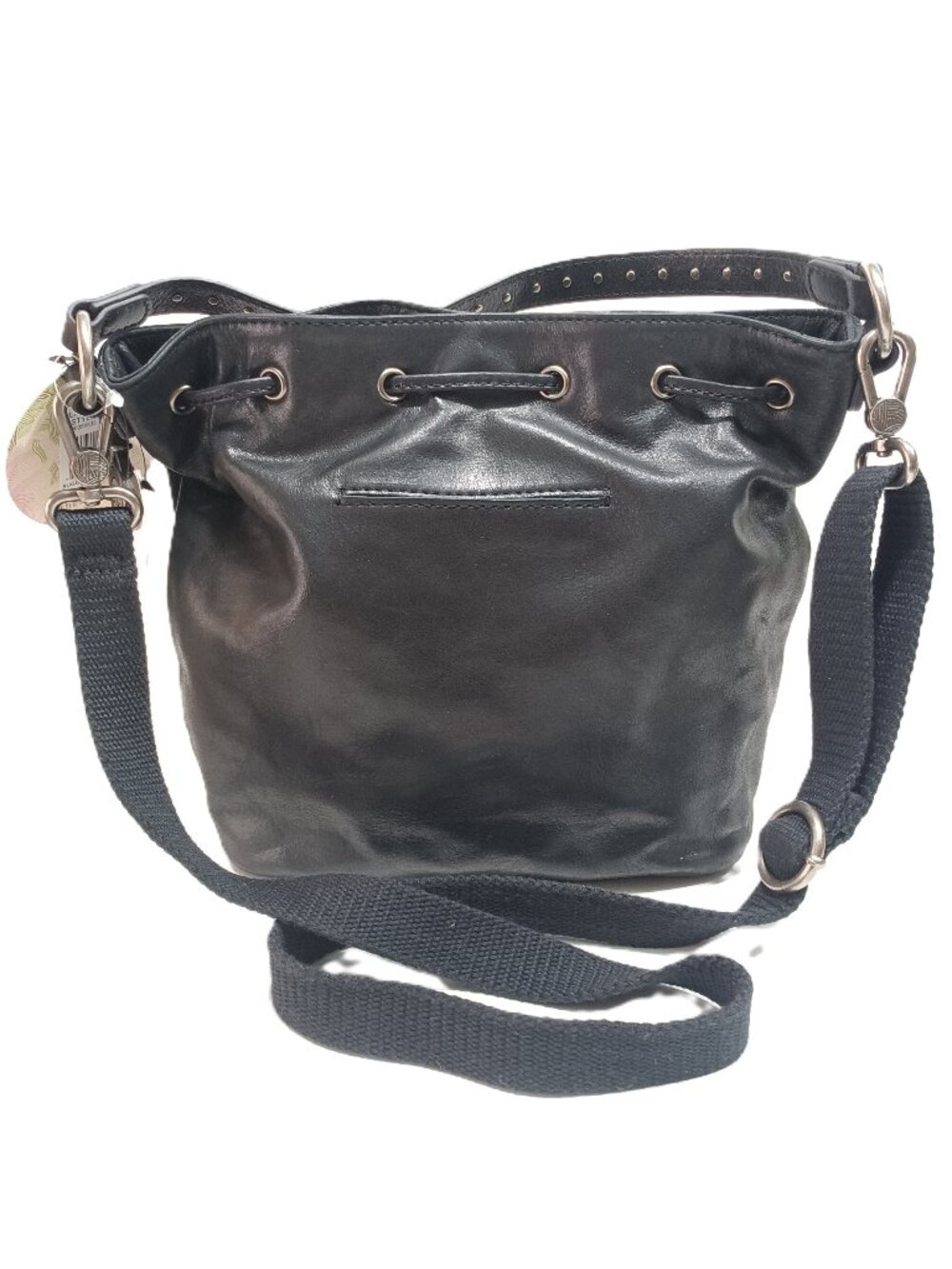 NWT The Sac Ukiah Black Leather Heritage Style Drawstring Bucket Bag - Picture 4 of 13
